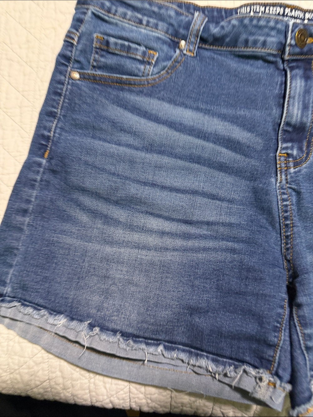 Grace & Lace Distressed Fringe Hem Blue Denim Shorts